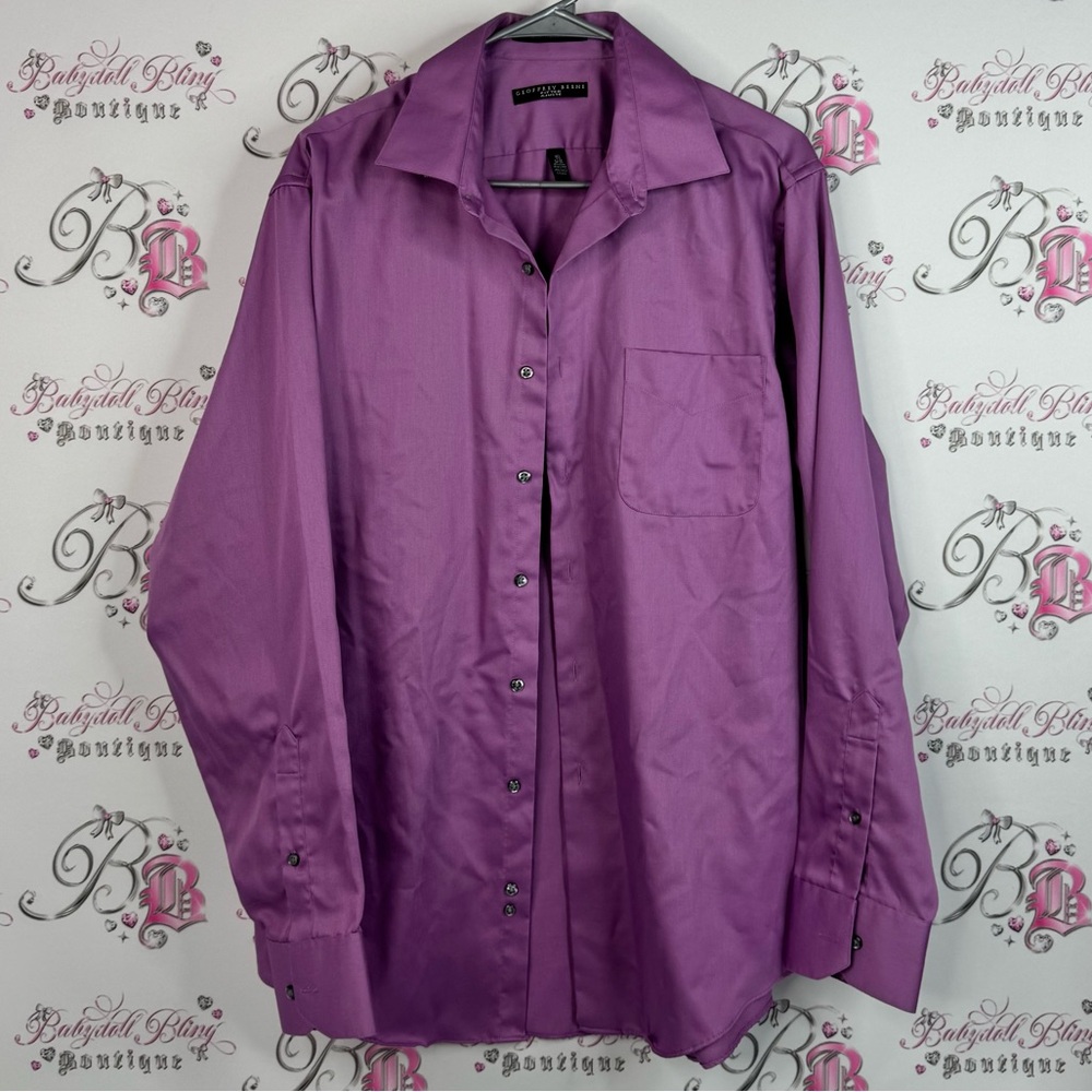 Geoffrey Beene fitted button down purple lilac shiny Lavender Dress Shirt